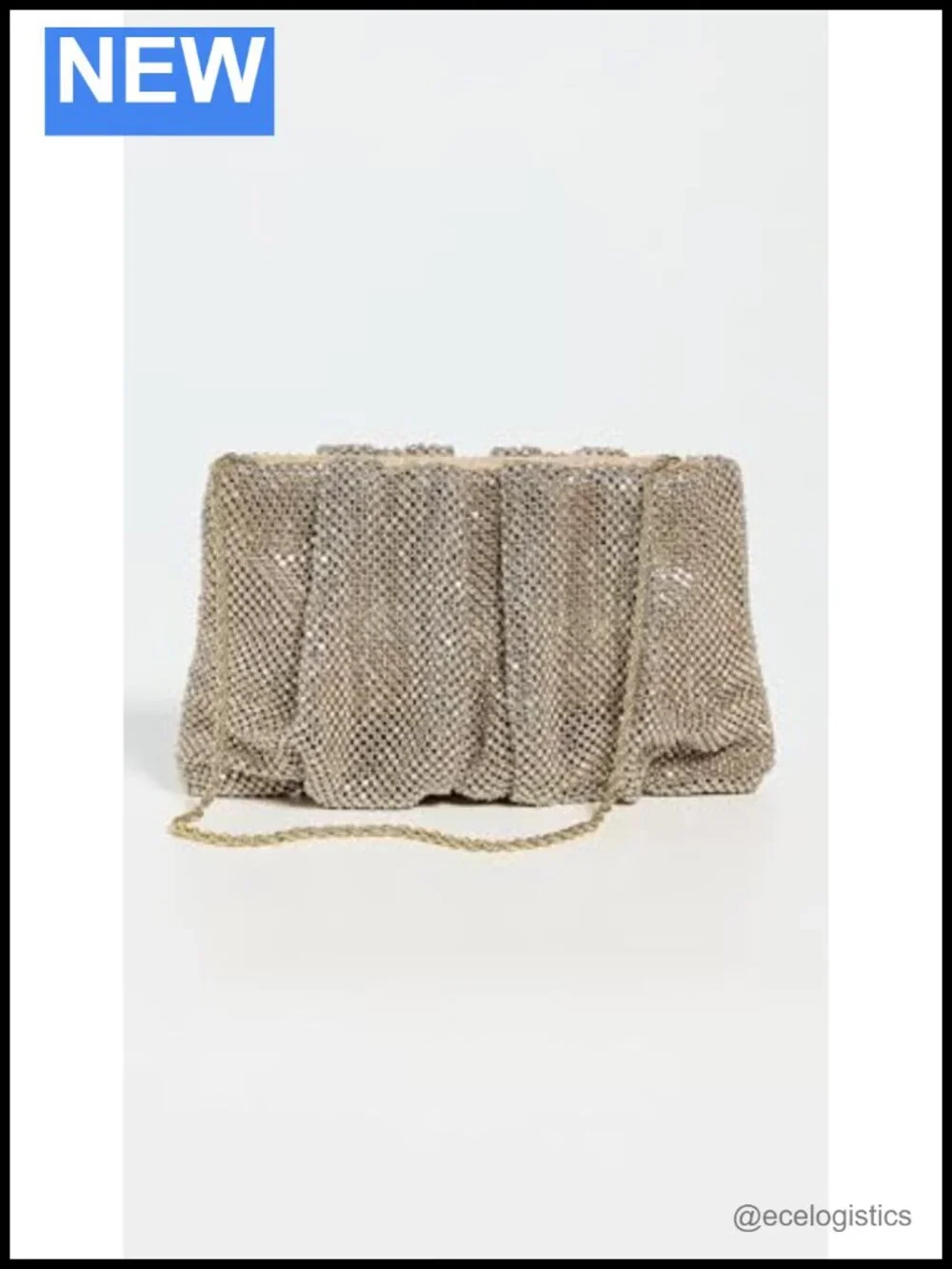 Faux Crystal Gathered Clutch Evening Bag with Optional Strap
